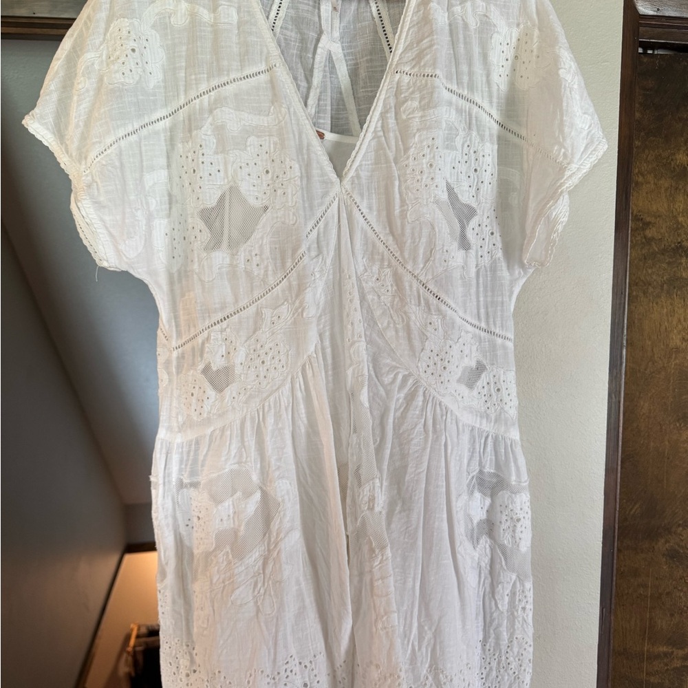 Free People White Ruched Tie Front Sundress